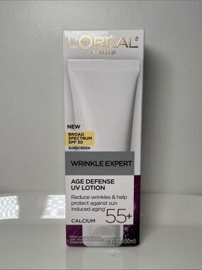 L'Oreal Wrinkle Expert Age Defense UV Lotion - White, Gray, Purple, Yellow